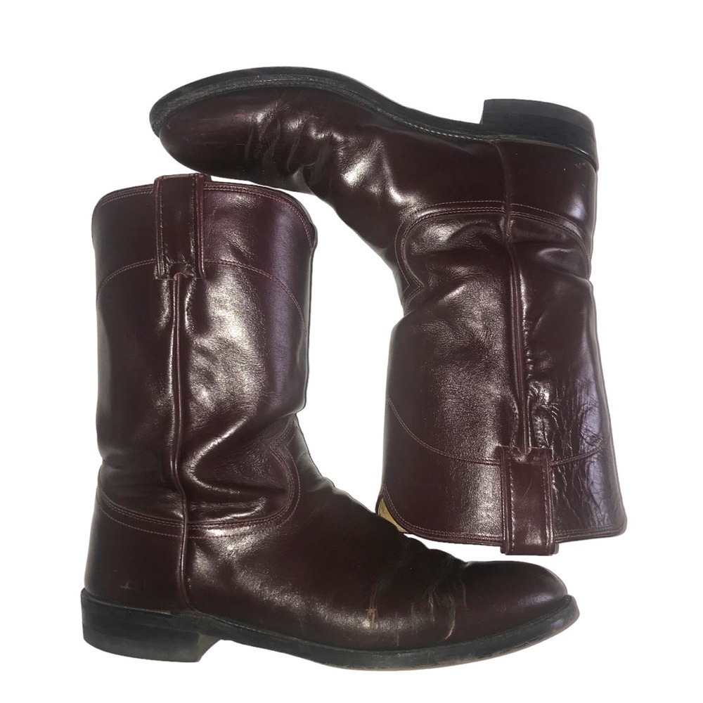 Justin Cowboy Boots Style #3037 Burgundy Wine Ropers Men's Size 9EE